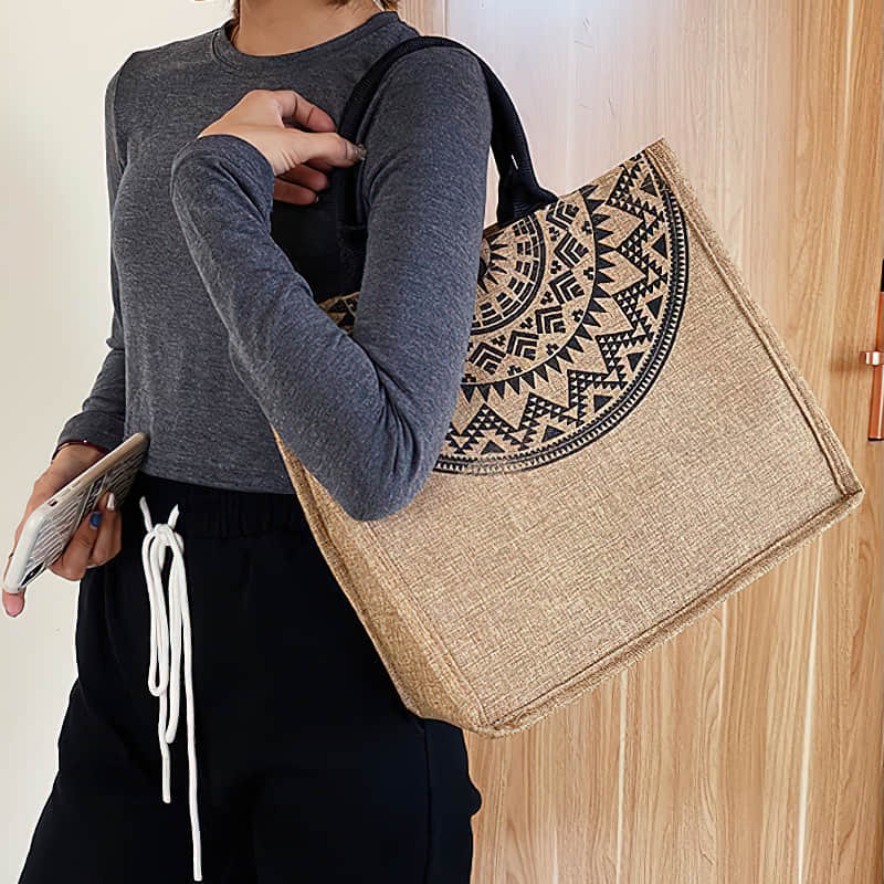 Burlap shopping fashion storage bag linen bag Tote One Color | YonPop