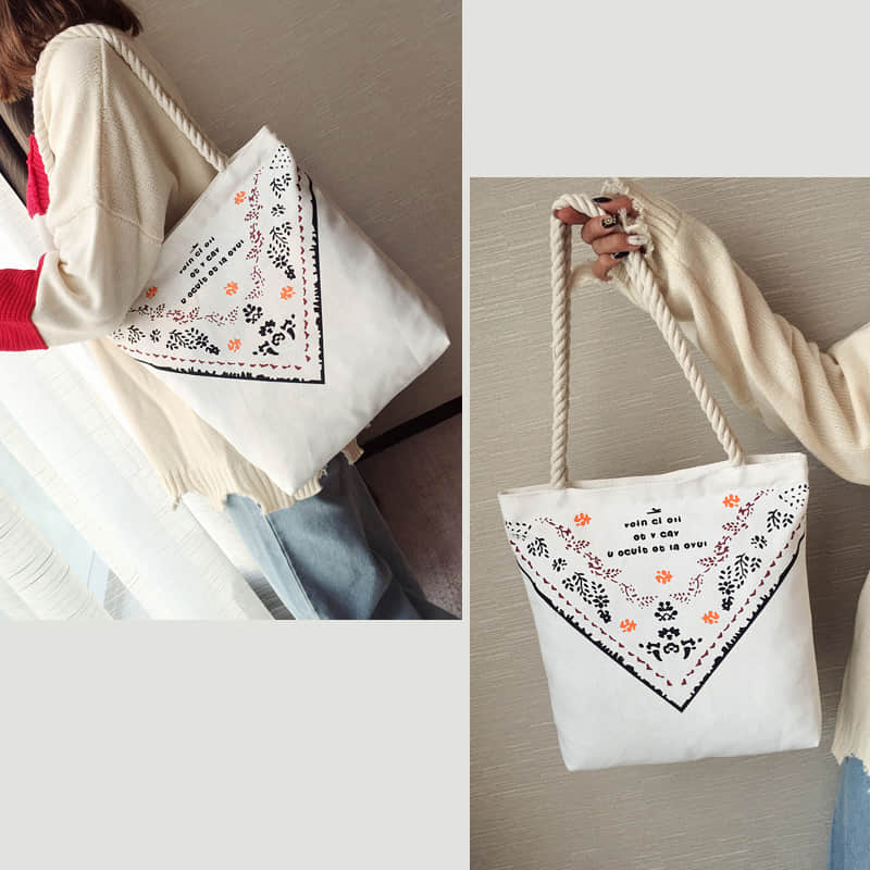 Hemp rope white canvas bag  | YonPop