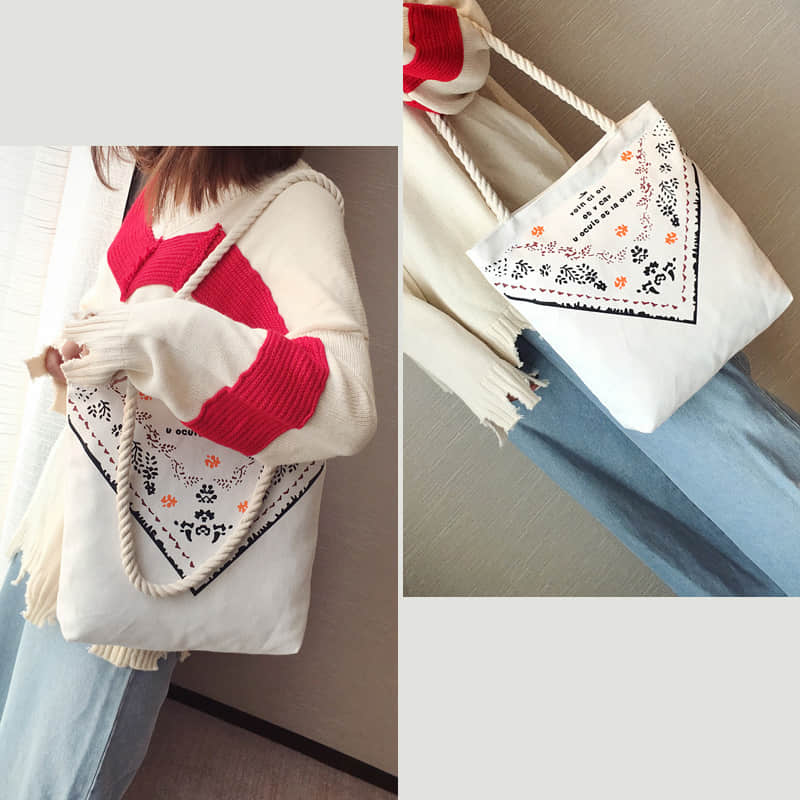 Hemp rope white canvas bag  | YonPop