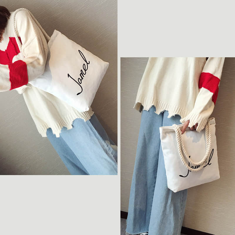 Hemp rope white canvas bag  | YonPop