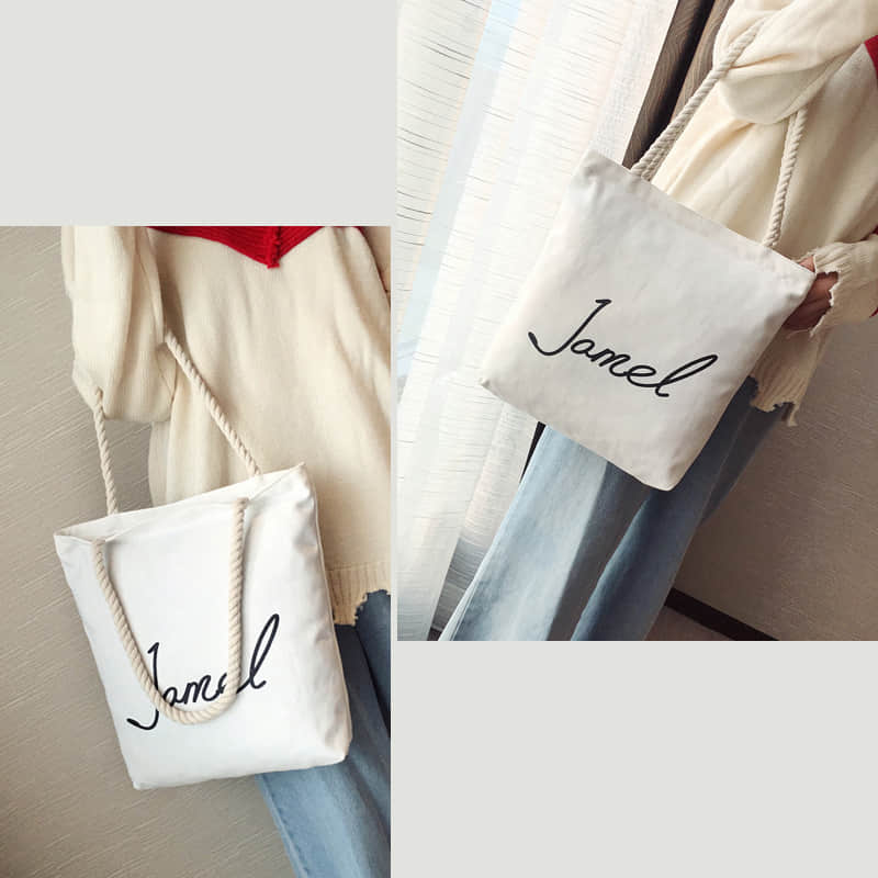 Hemp rope white canvas bag  | YonPop