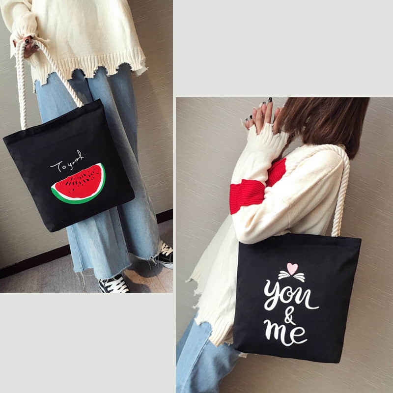 Hemp rope black canvas bag  | YonPop