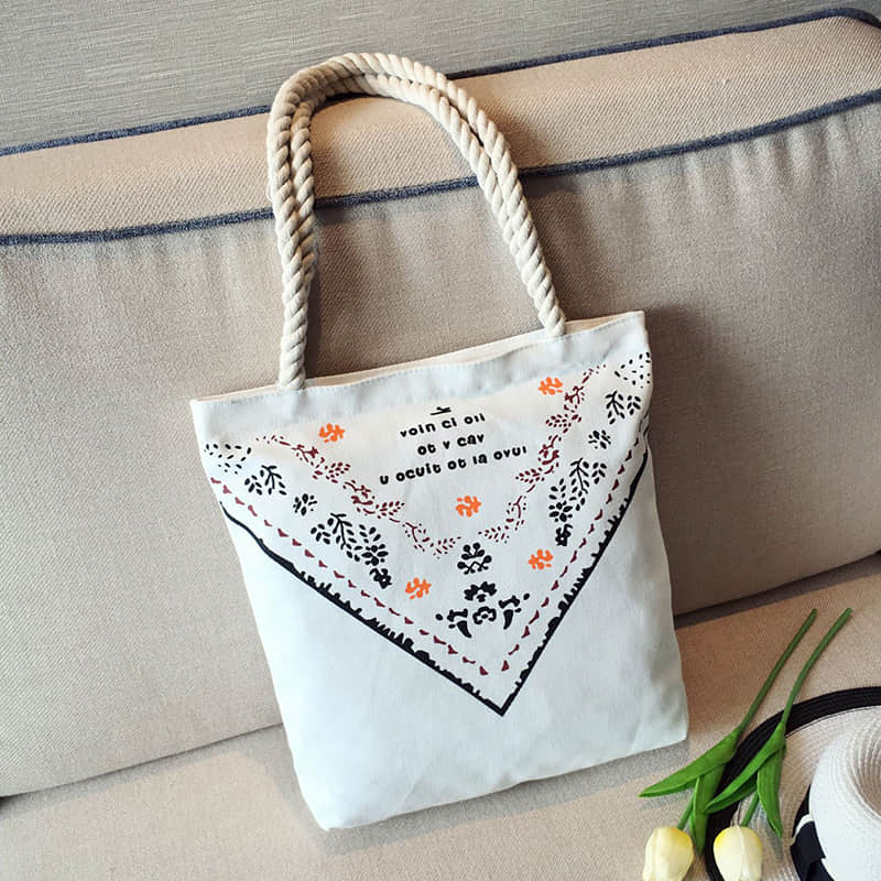 Hemp rope white canvas bag Triangle | YonPop