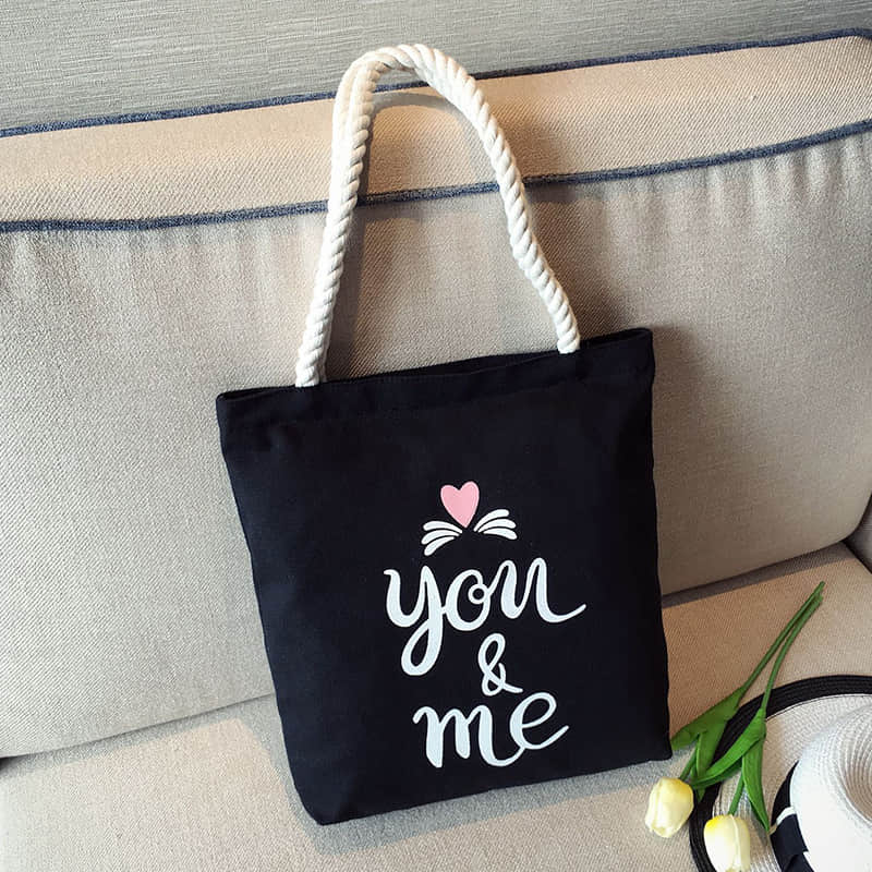 Hemp rope black canvas bag You &amp; Me | YonPop