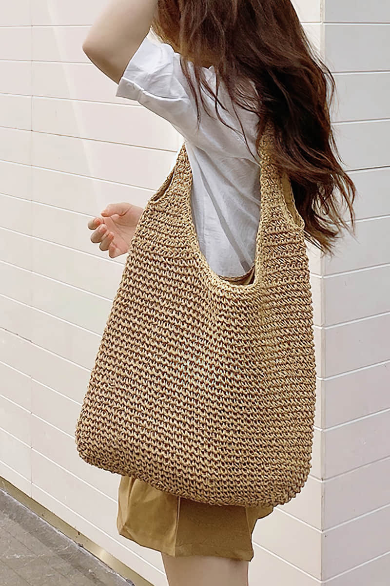 Summer straw woven shoulder bag Ivory | YonPop