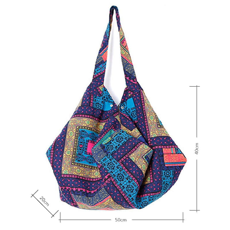 Casual cotton large-capacity patchwork printed shoulder bag  | YonPop