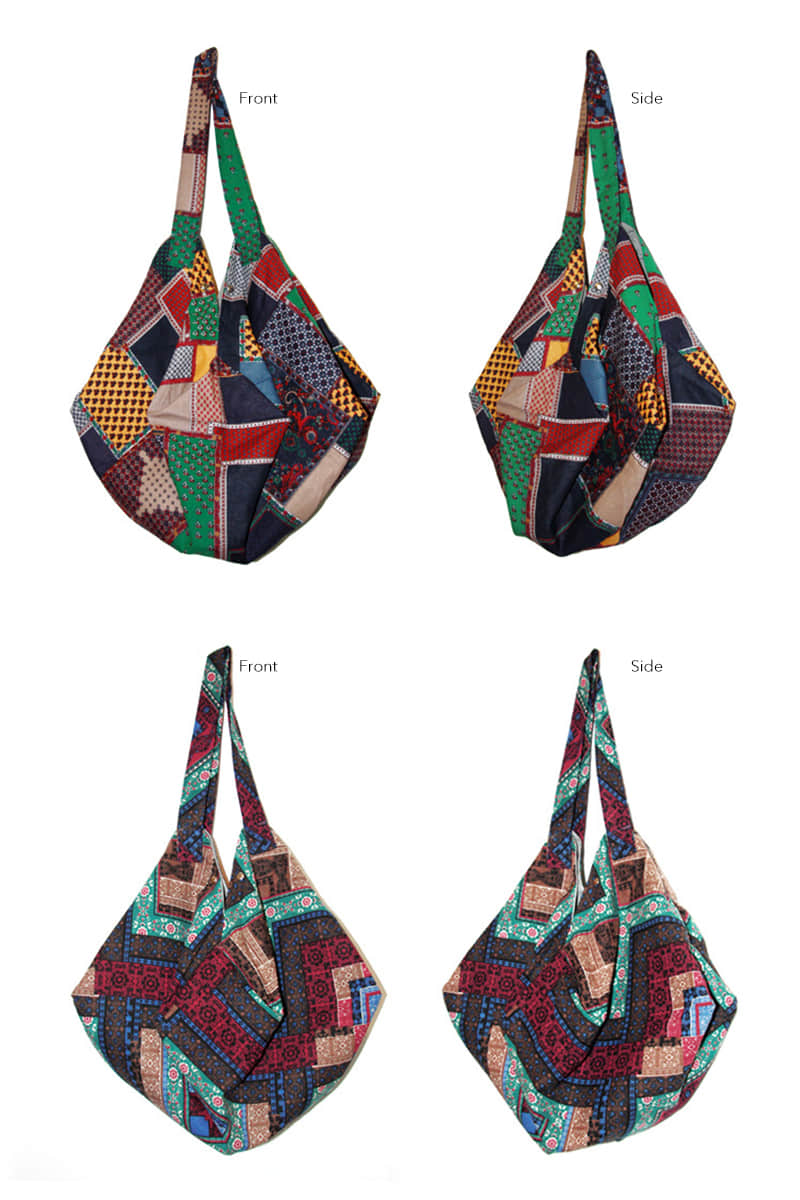 Casual cotton large-capacity patchwork printed shoulder bag  | YonPop