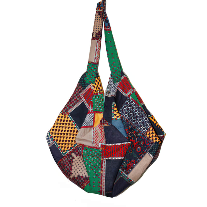 Casual cotton large-capacity patchwork printed shoulder bag Green | YonPop