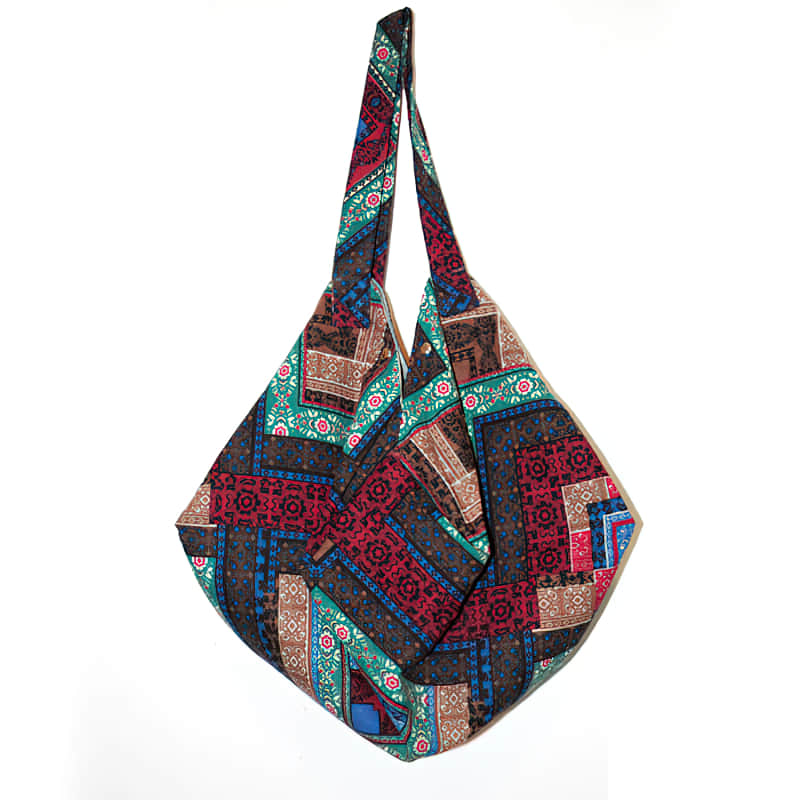 Casual cotton large-capacity patchwork printed shoulder bag DarkRed | YonPop