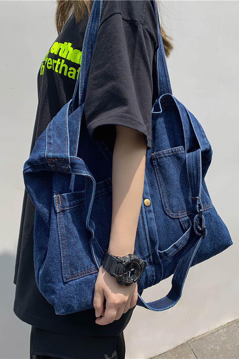 Stitching washed denim bag  | YonPop