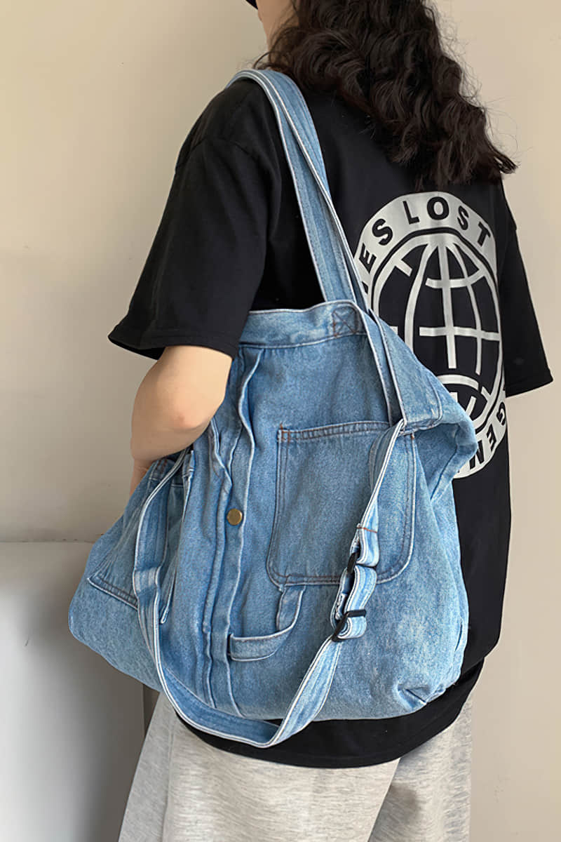 Stitching washed denim bag  | YonPop