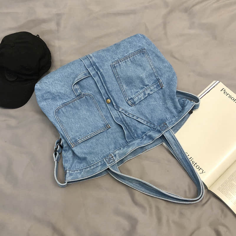 Stitching washed denim bag  | YonPop