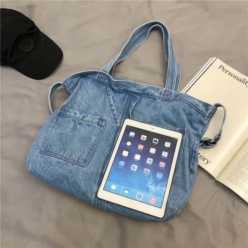 Stitching washed denim bag  | YonPop