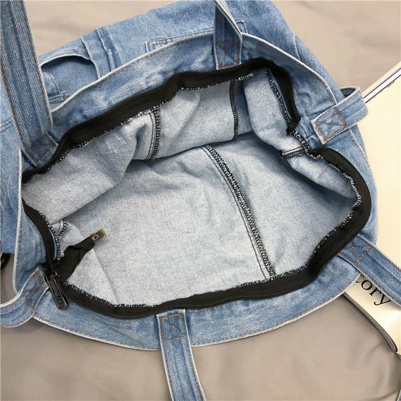 Stitching washed denim bag  | YonPop
