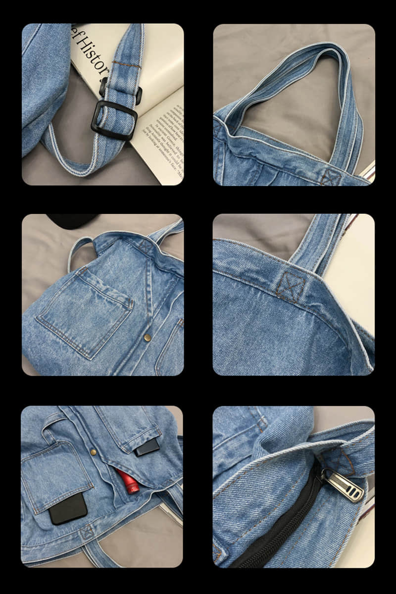 Stitching washed denim bag  | YonPop