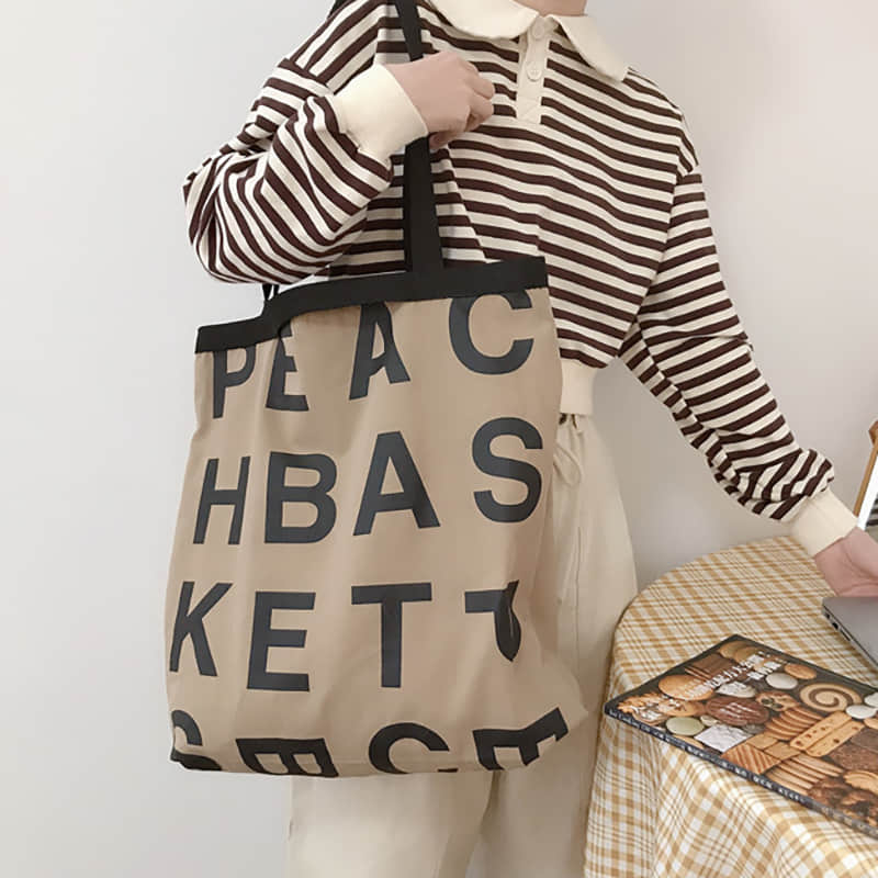 Large capacity letter canvas bag Khaki | YonPop