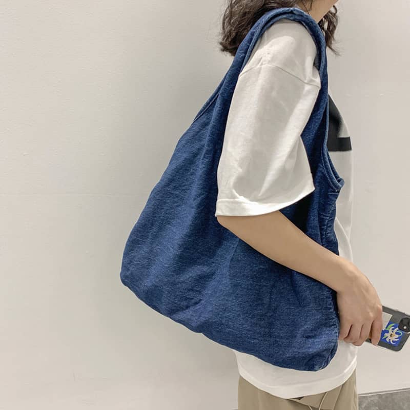 Casual large-capacity one-shoulder denim bag DarkBlue | YonPop