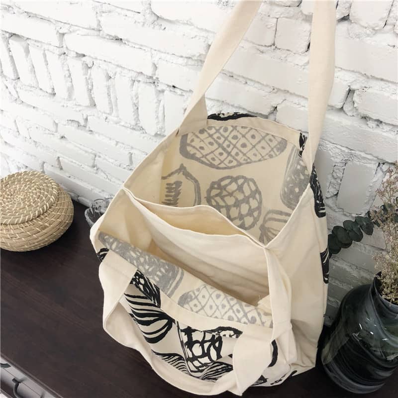 New leaf print thick canvas handbag simple shoulder bag  | YonPop