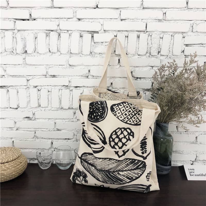 New leaf print thick canvas handbag simple shoulder bag One Color | YonPop