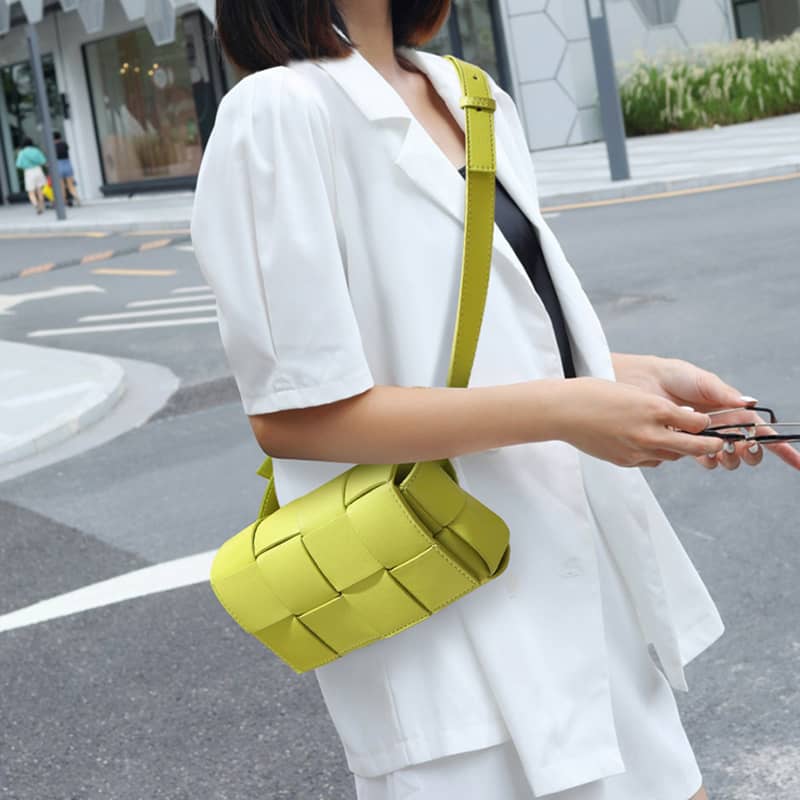 Women's fashion woven leather crossbody bag YellowGreen | YonPop