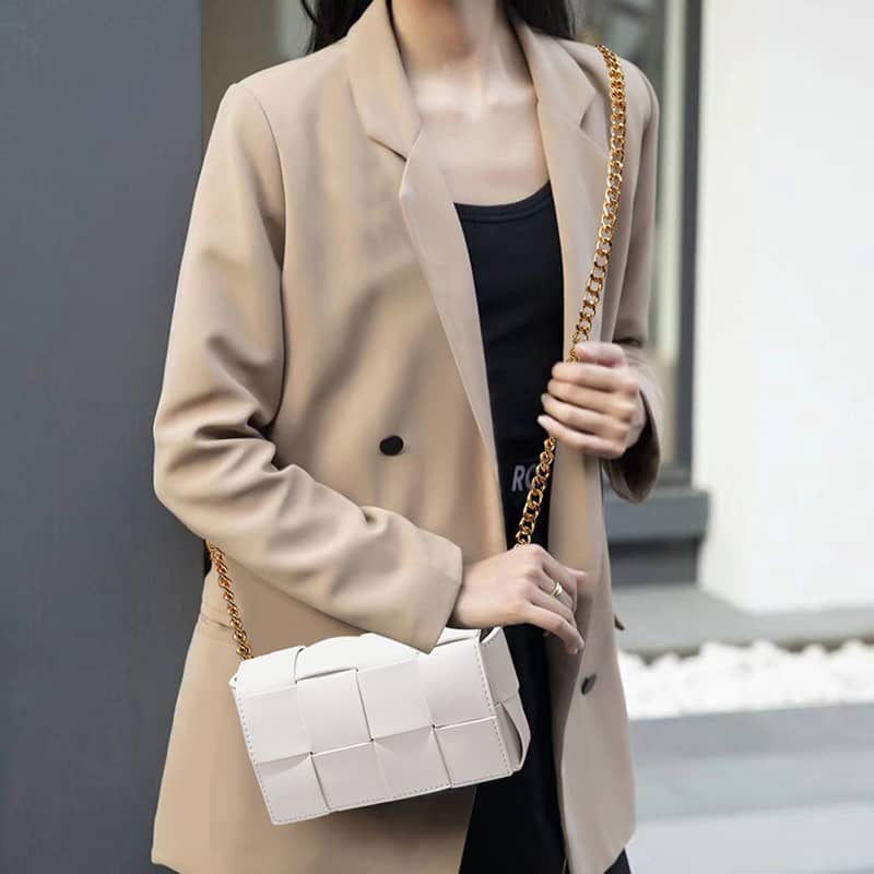 Women's fashion woven leather crossbody bag White | YonPop