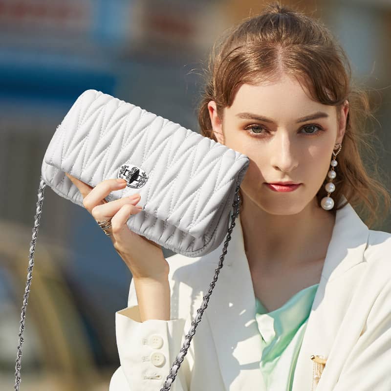Cossbody genuine leather bag White | YonPop