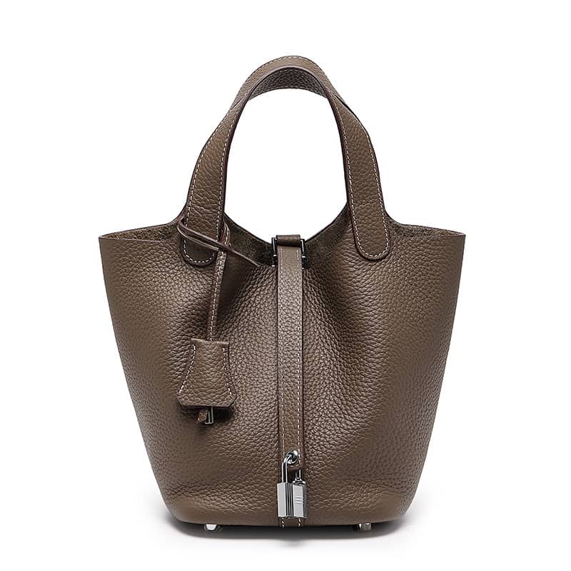 Lychee pattern top layer cowhide bucket bag