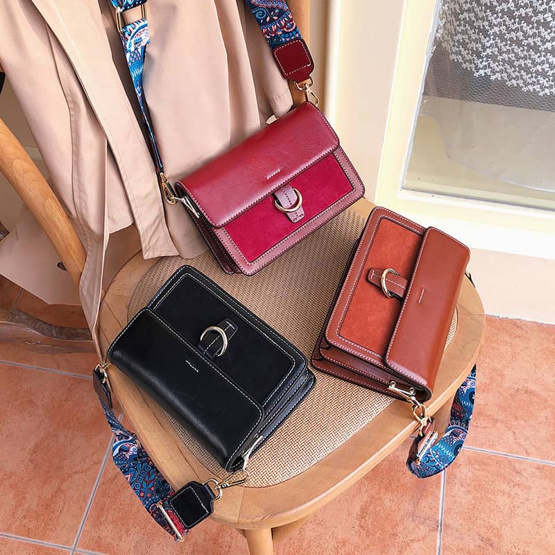 Fashion PU  leather shoulder crossbody wide band small square bag