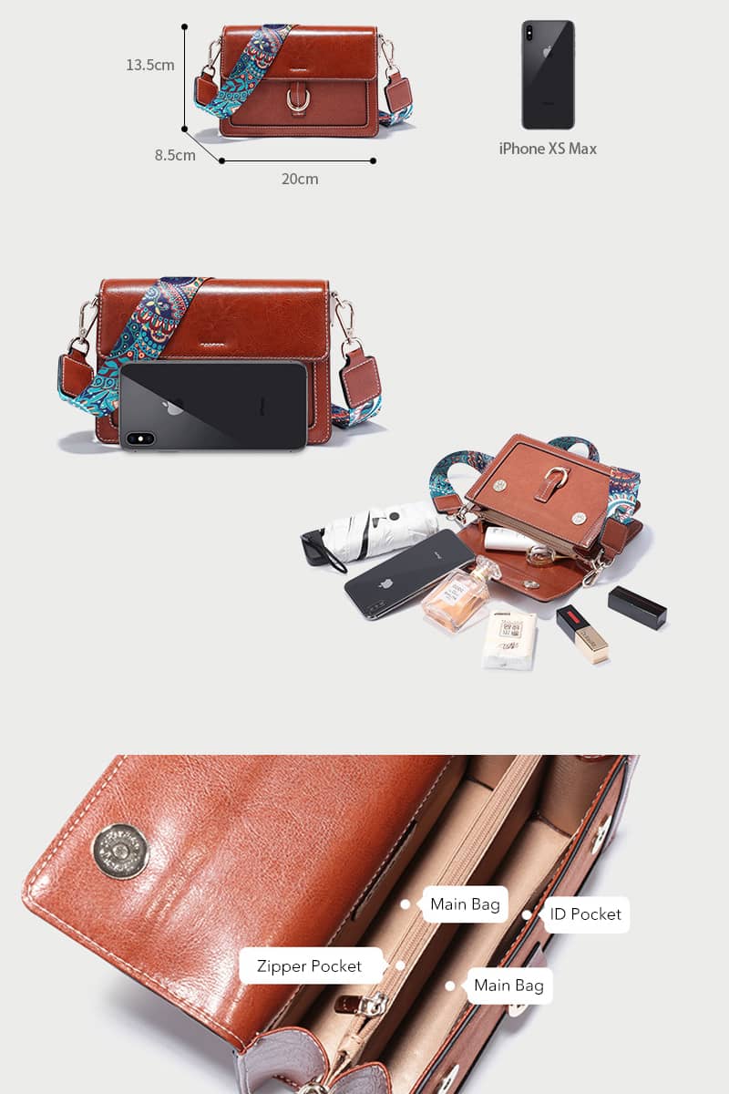 Fashion PU  leather shoulder crossbody wide band small square bag