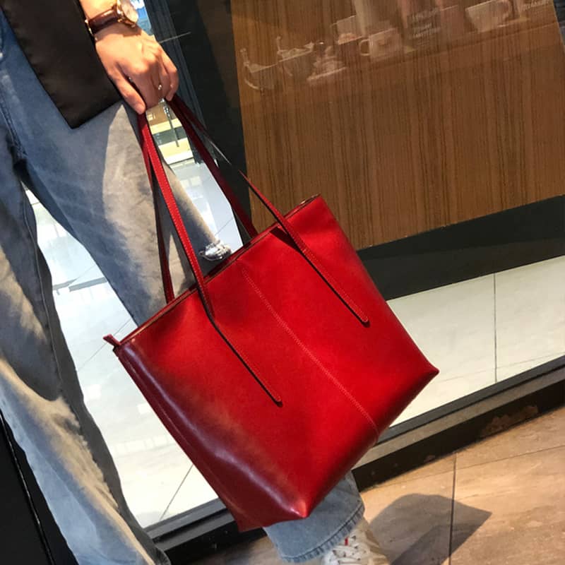 Sac à bandoulière en cuir rétro pour femme de grande capacité