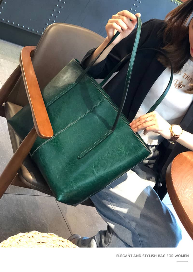 Sac à bandoulière en cuir rétro pour femme de grande capacité