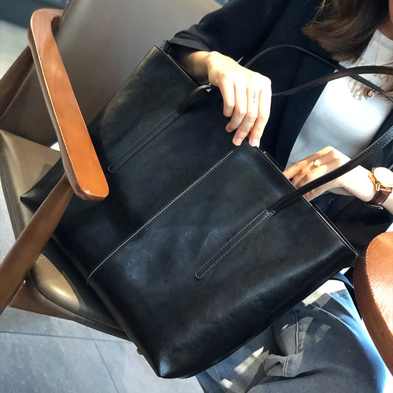 Sac à bandoulière en cuir rétro pour femme de grande capacité