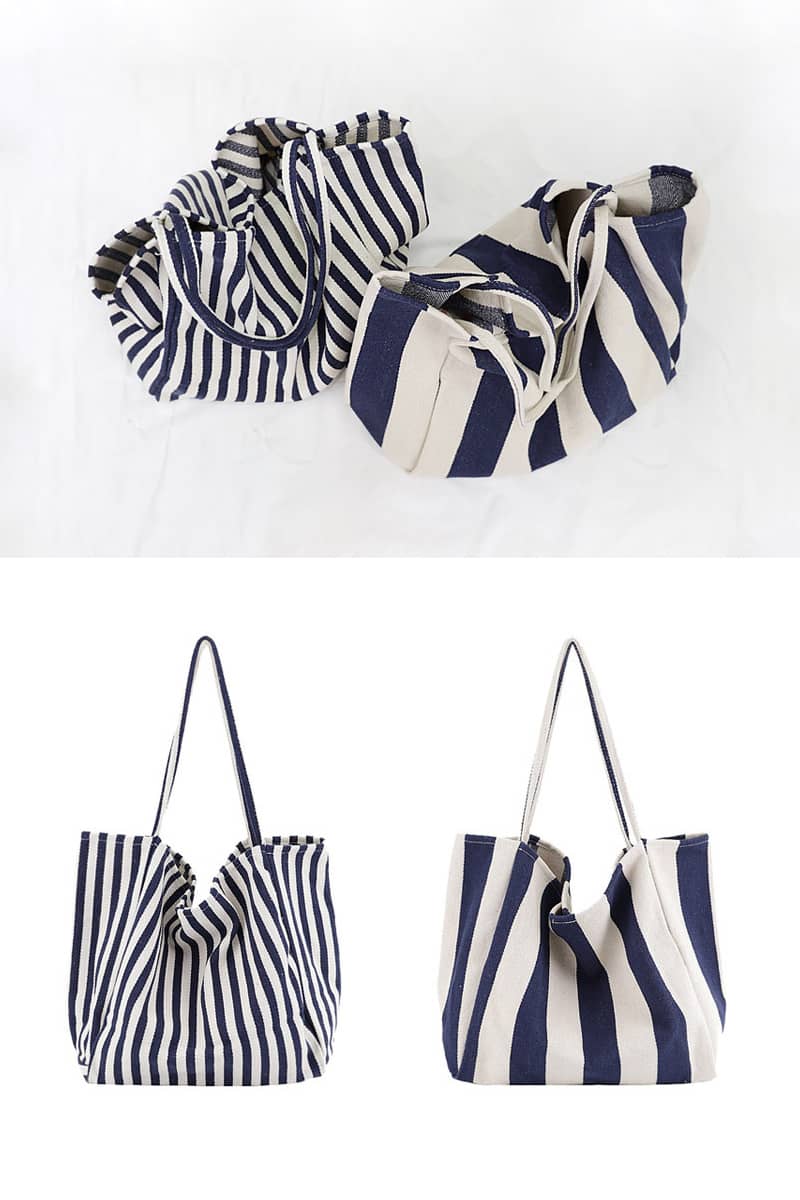 Striped canvas tote large capacity shoulder bag