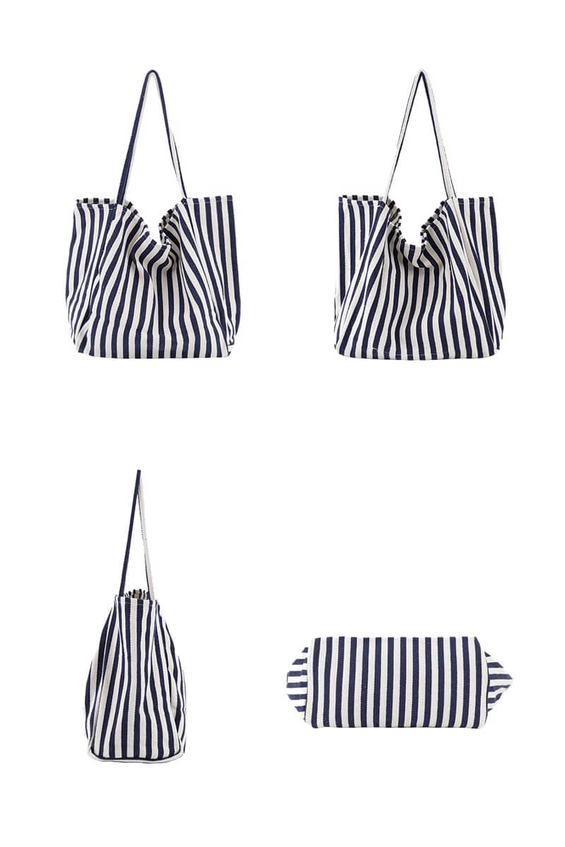 Striped canvas tote large capacity shoulder bag