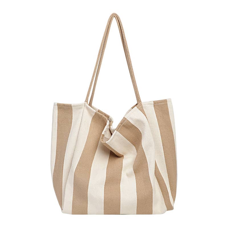 Striped canvas tote large capacity shoulder bag