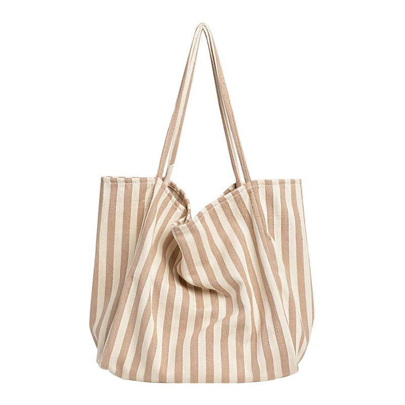 Striped canvas tote large capacity shoulder bag