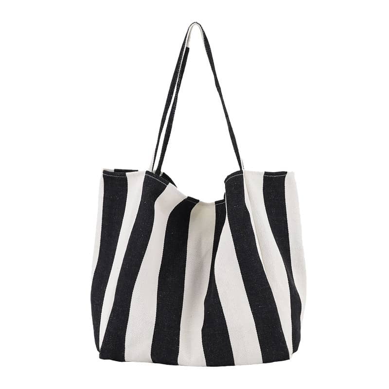 Striped canvas tote large capacity shoulder bag