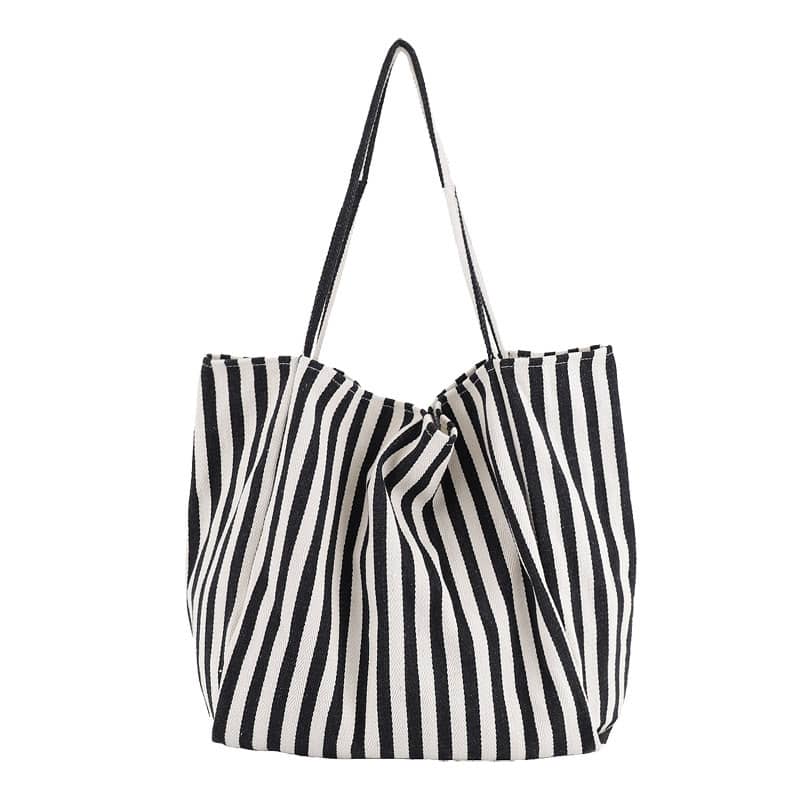 Striped canvas tote large capacity shoulder bag