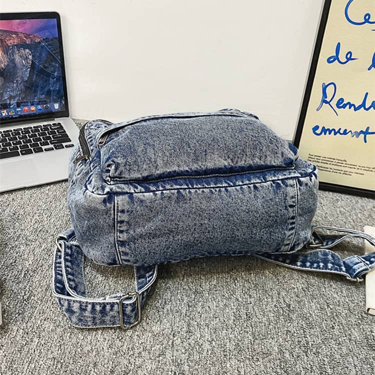 Washed denim bag large capacity shoulder backpack