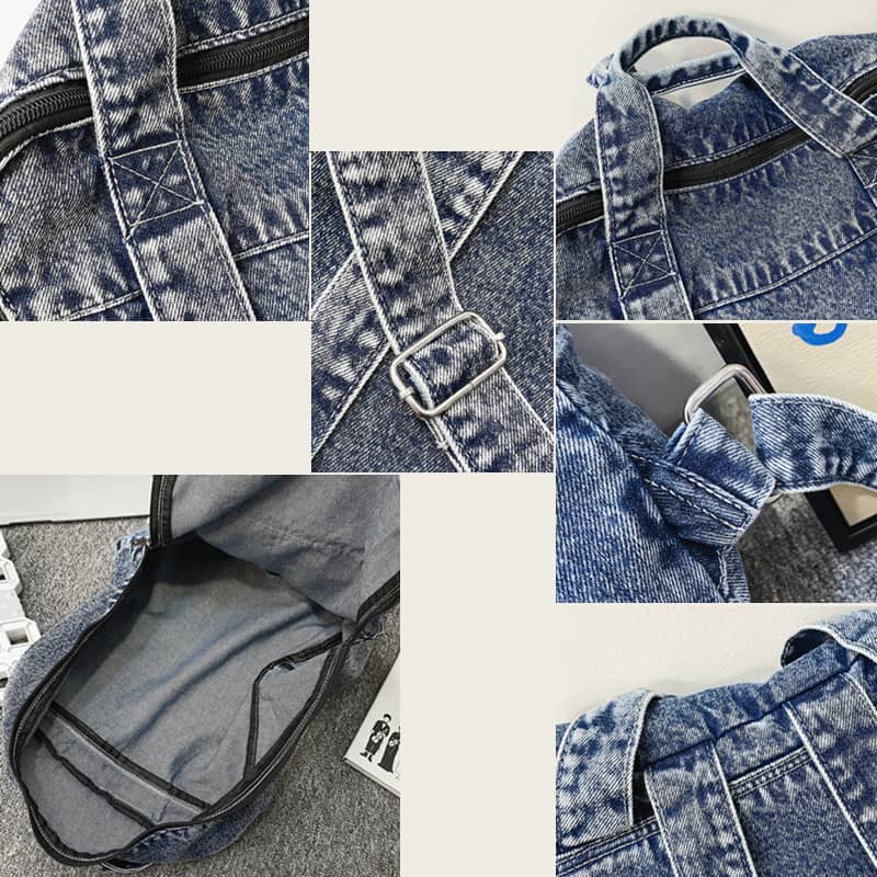 Washed denim bag large capacity shoulder backpack