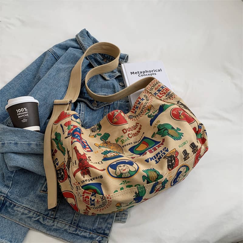 Printed canvas crossbody bag