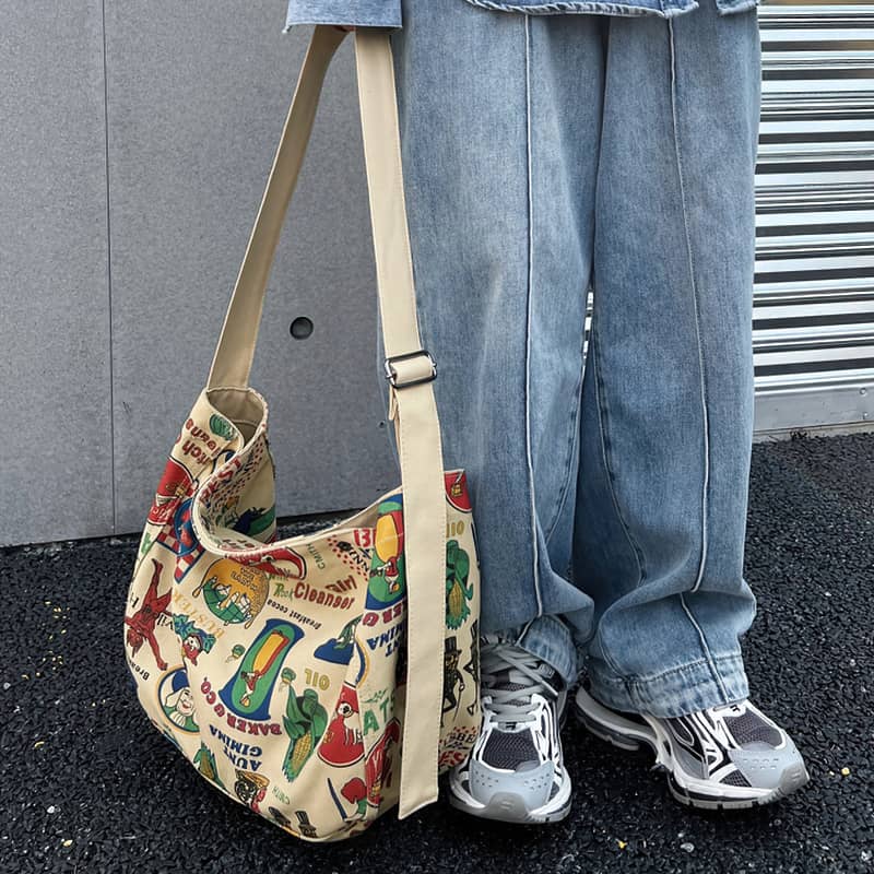 Printed canvas crossbody bag