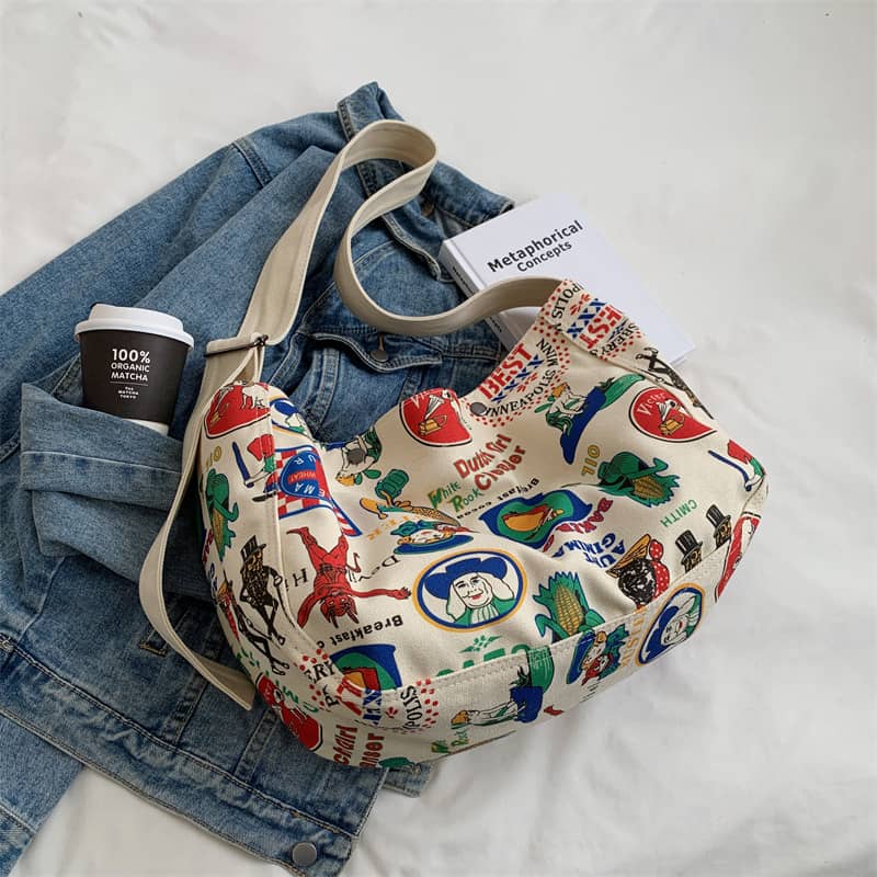 Printed canvas crossbody bag