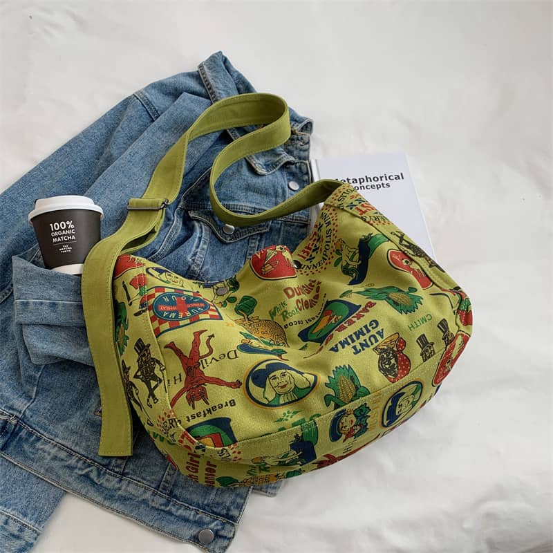 Printed canvas crossbody bag