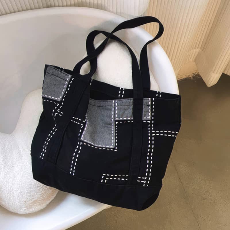 Sac fourre-tout en denim délavé cousu à la main