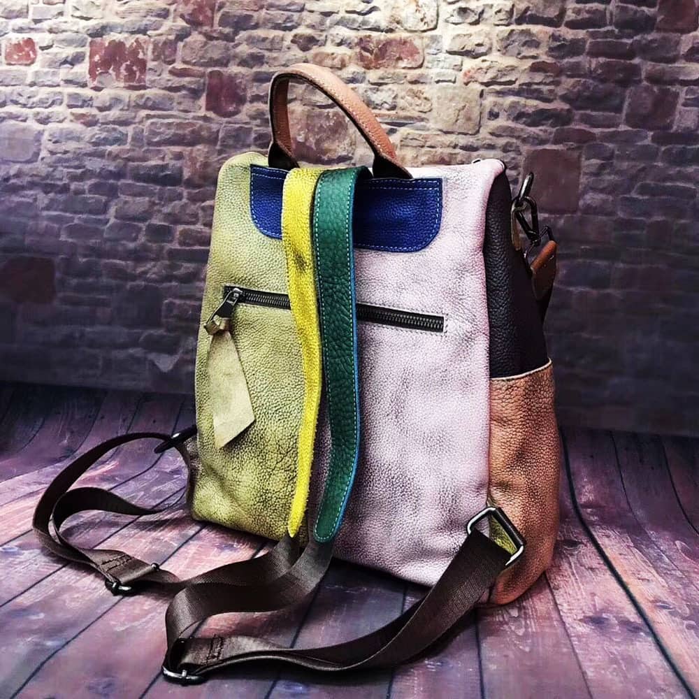 Hand-colored Backpack Contrasting Color Stitching PU Backpack for Women