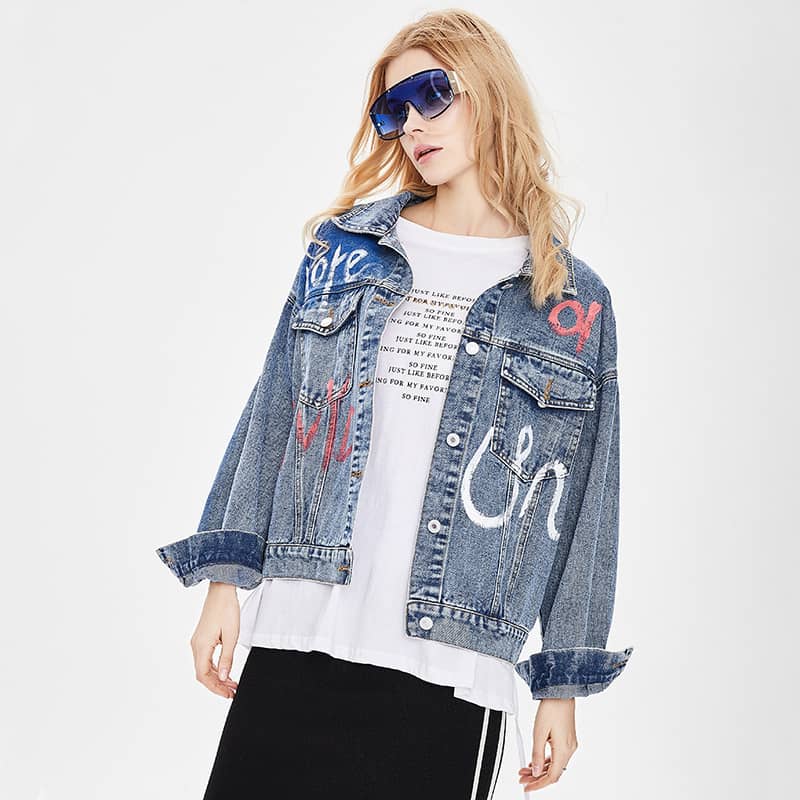 Denim Jacket Loose Cotton Printed Heavy Industry Women's Top