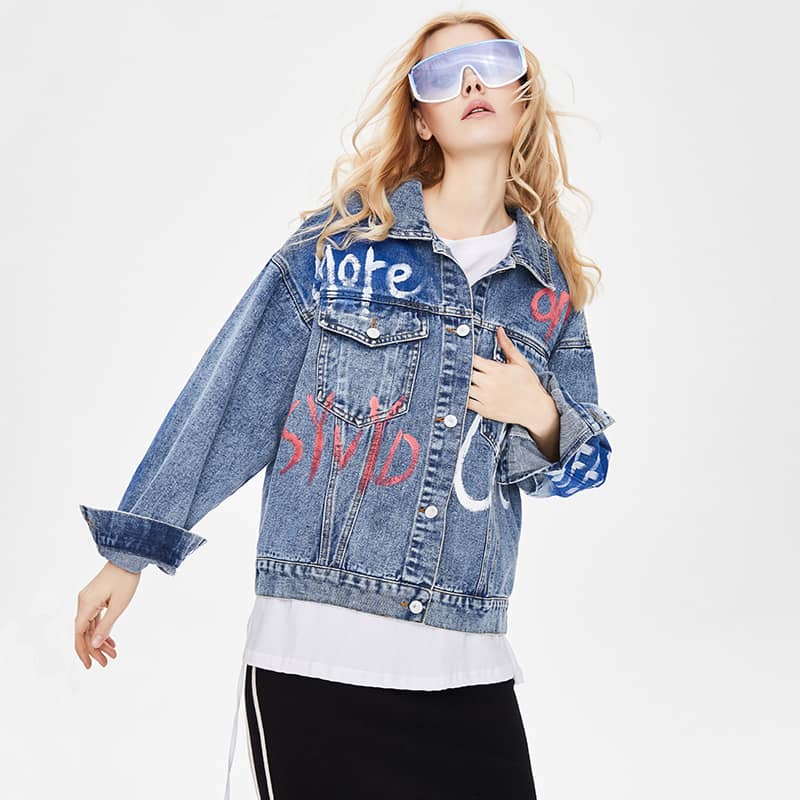 Denim Jacket Loose Cotton Printed Heavy Industry Women's Top