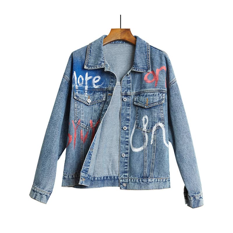 Denim Jacket Loose Cotton Printed Heavy Industry Women's Top