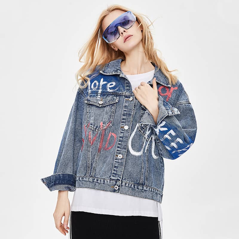 Denim Jacket Loose Cotton Printed Heavy Industry Women's Top